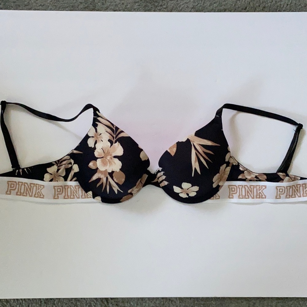 Victoria Secret PINK black tan floral push up bra